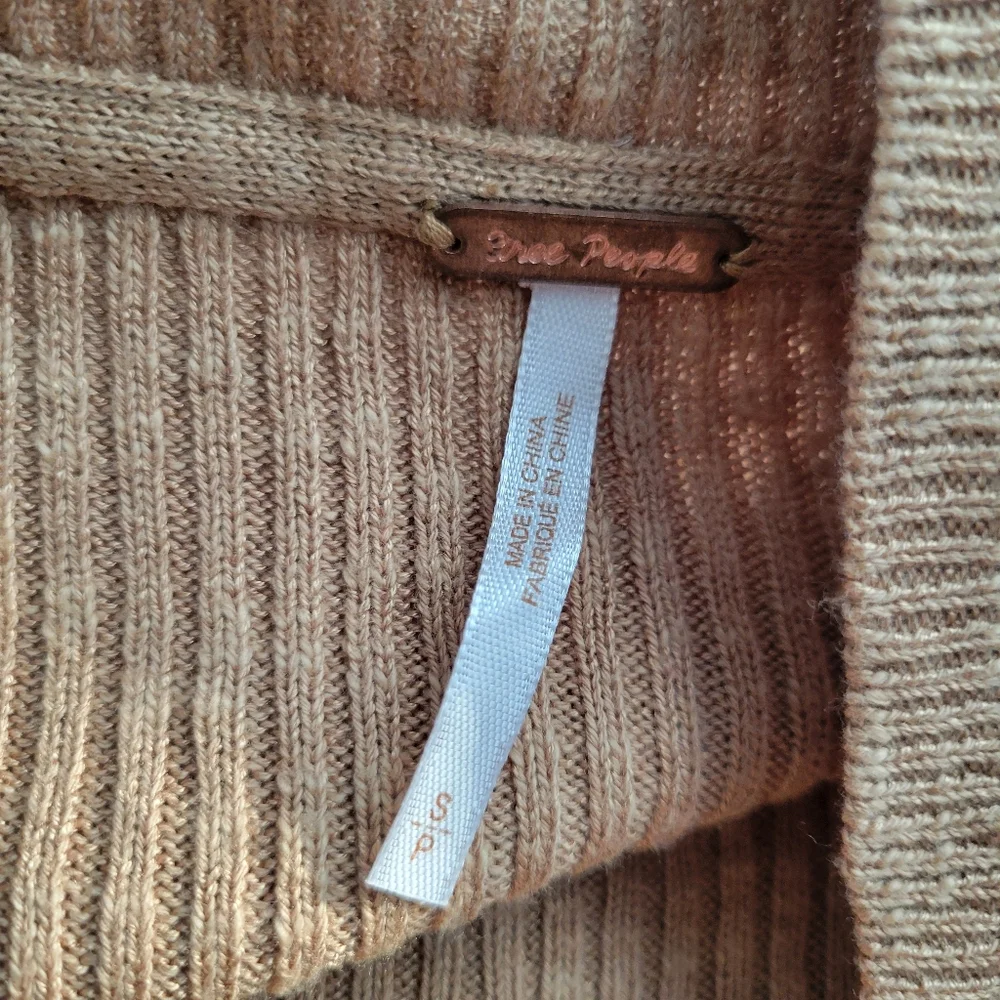 Free People Ella Button-Up‎ Ribbed Cardigan Sweater Iced Coffee Tan S